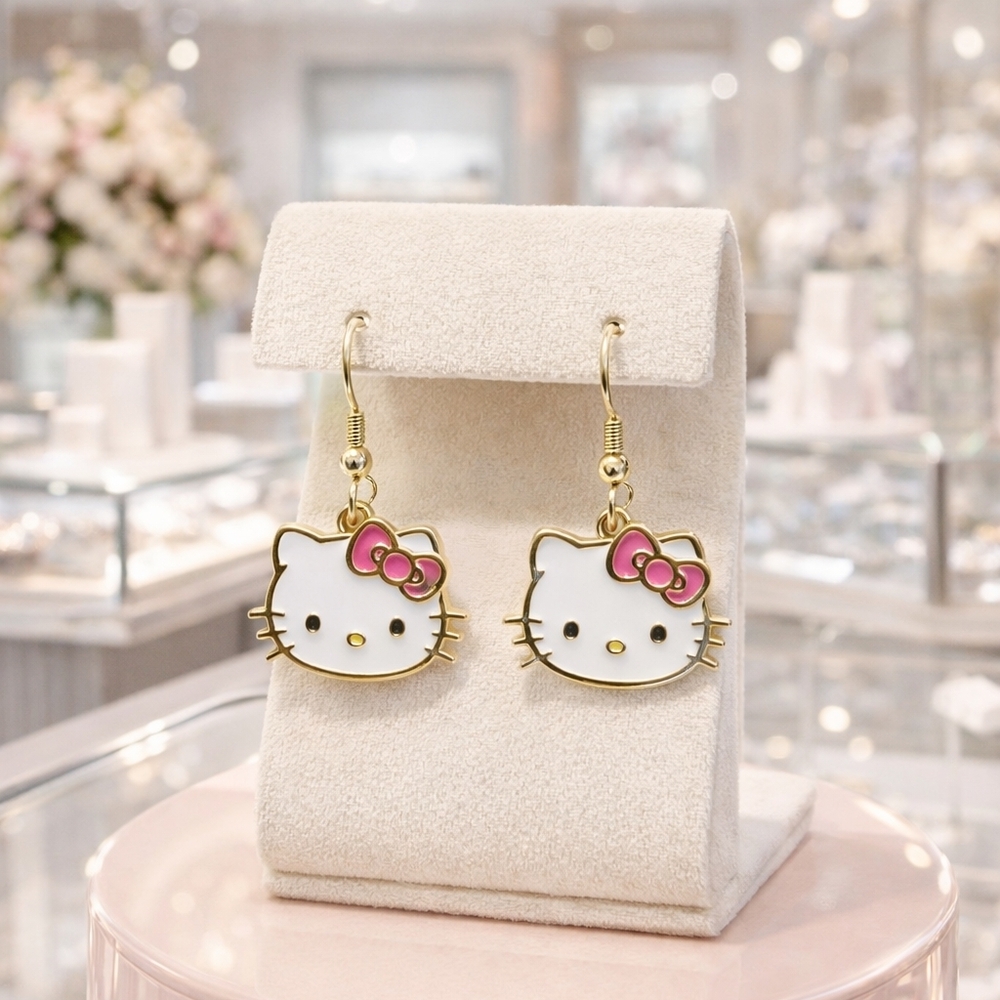 Handmade Hello Kitty 14k Gold Earrings